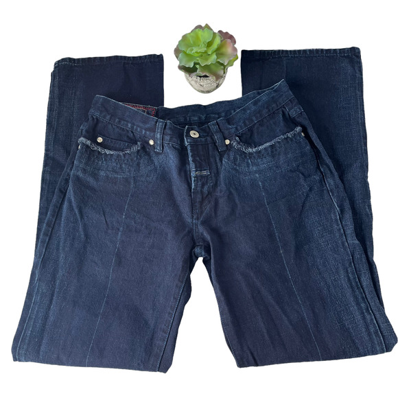 Marithe Francois Girbaud Womens Jeans Size 29 Boot Leg Frayed Pockets Creased - Picture 1 of 12